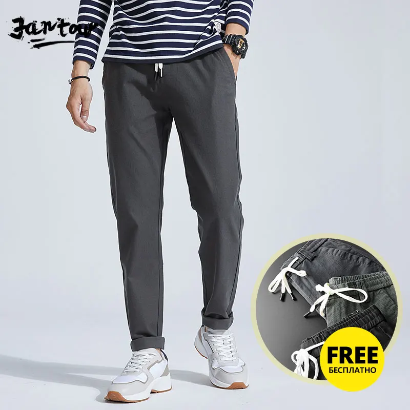 (2 packs) Spring summer New Casual Pants Men Business Fashion Elastic Straigh Trousers Male Brand Gray green Black 28-38 | Мужская