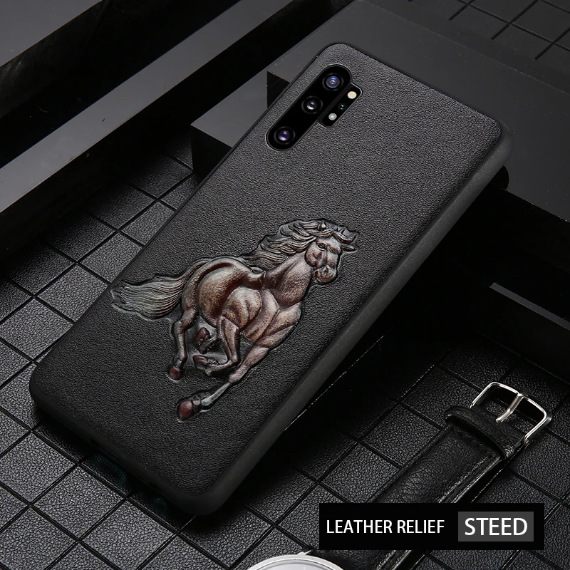 horse Чехол для телефона из натуральной кожи для samsung note 10 plus 10+ 3D рельефный нескользящий противоударный чехол для Galaxy note 10 plus - Цвет: horse