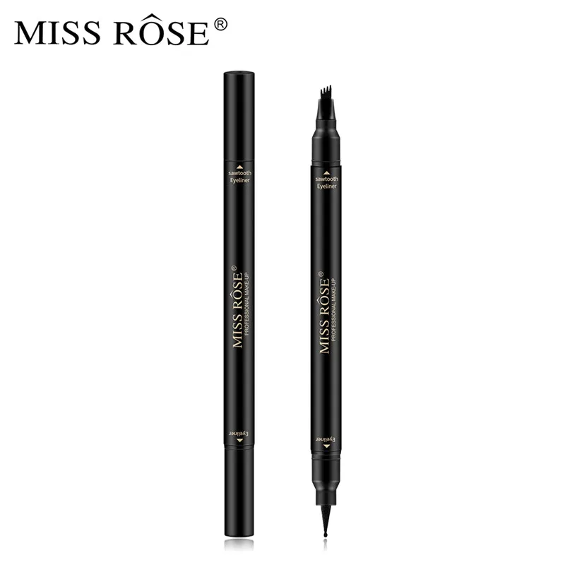 Double head MISS ROSE подводка для глаз ручка с двойной головкой Черная Подводка для глаз Карандаш Водонепроницаемый Быстросохнущий карандаш для бровей устойчивые тени для глаз макияж TSLM1 - Цвет: Double head