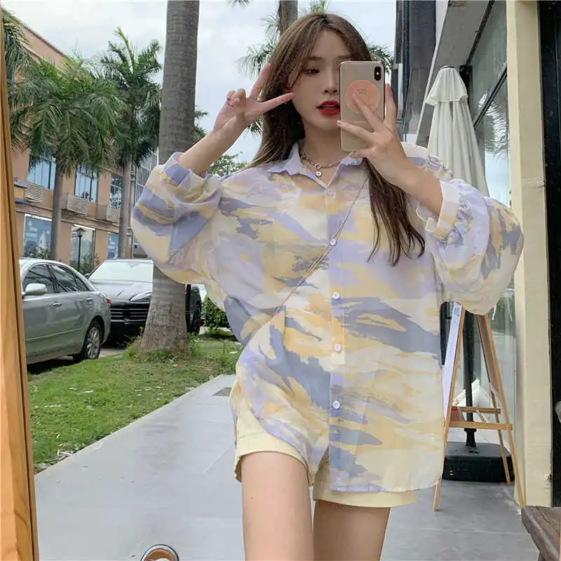 

Real Shot Tie-Dye Printed Sun Protection Shirt Long-Sleeved Shirt for Women