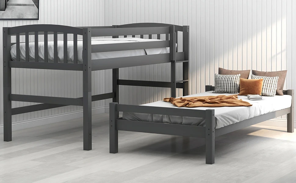 

Solid Wooden Twin Over Twin Loft Bunk Bed Strong Sturdy Frame For Adults Kids Separable Safe Sleeping Bed With Slat Ladder