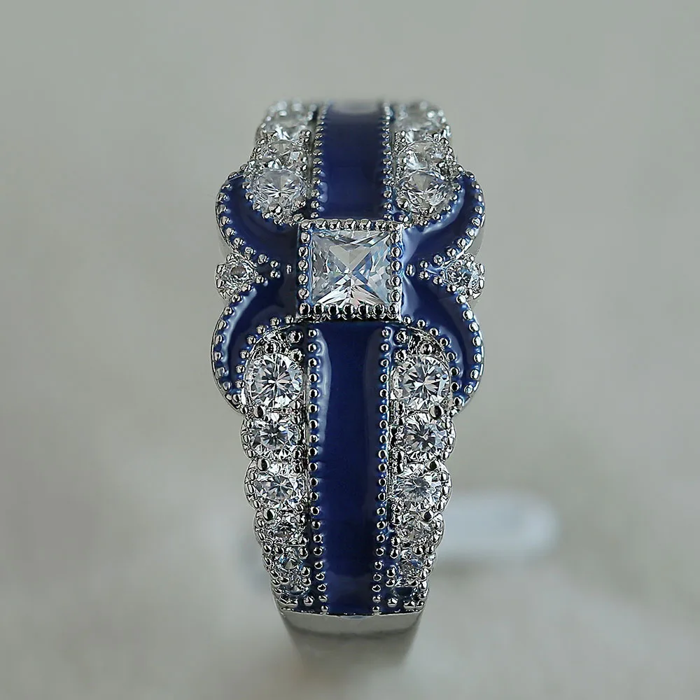 X-образное синее эпоксидное циркониевое кольцо медное покрытие белое золото