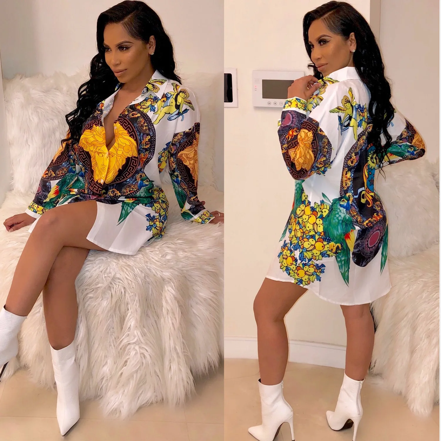 Новинка Осень/Зима 2019 Женская длинная рубашка в европейском и американском стиле