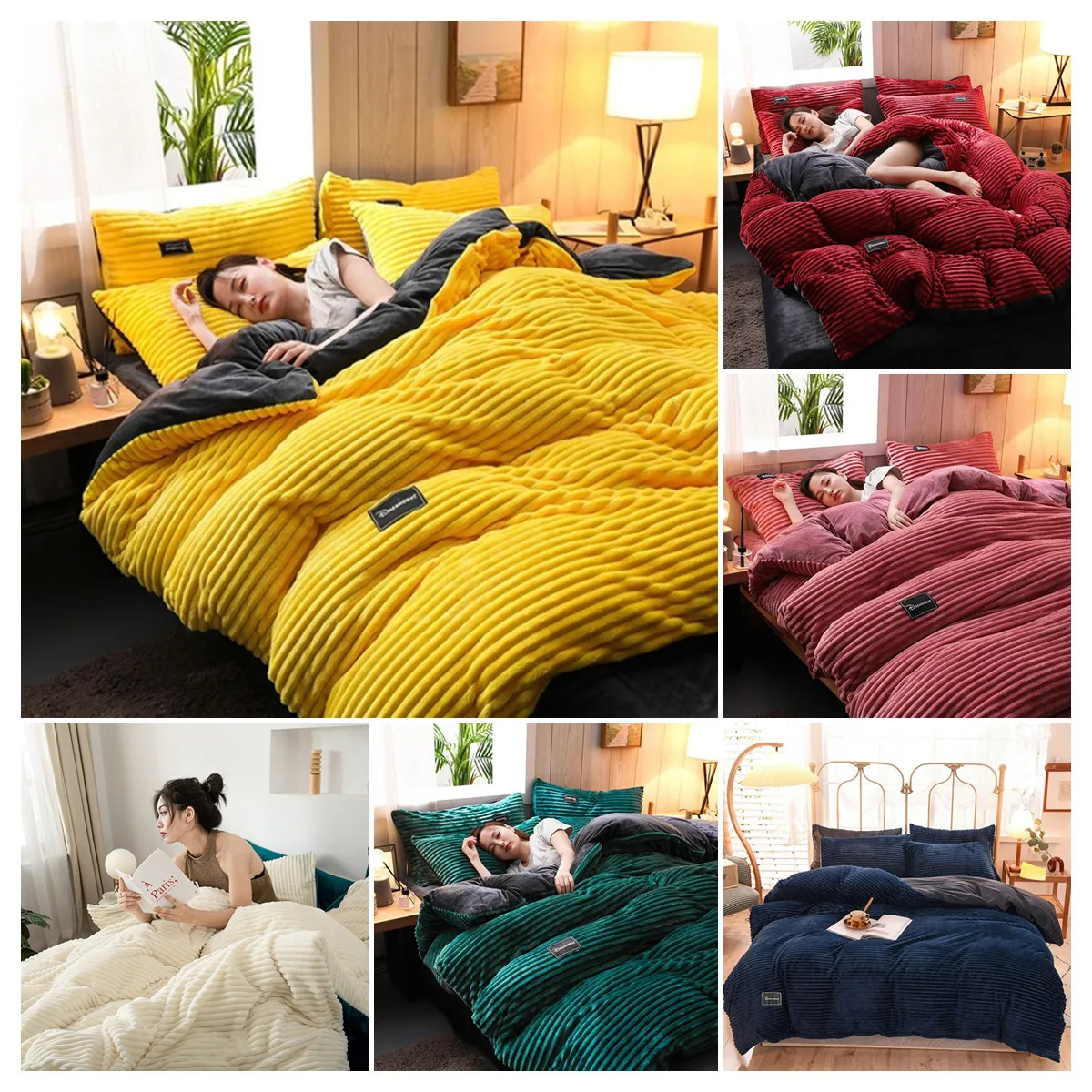 

Luxury 8 Colors Velvet Duvet Cover Winter Warmth Thick Bedding Set Double Quilt Twin Queen Comforter Cover With Pillowcases