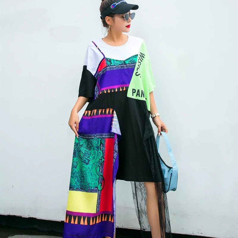 Женское платье таиландского бренда футболка с уличным принтом Гонконга летнее