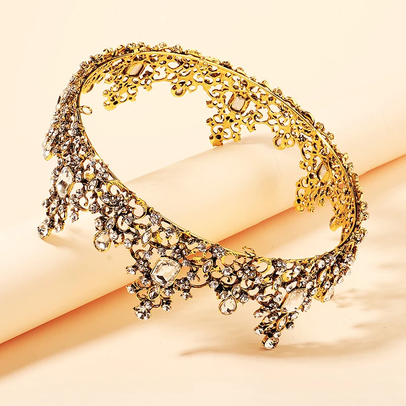 

Женская тиара в стиле барокко, роскошная тиара из сплава с бриллиантами, круглая корона для платья, ювелирные изделия для банкета, вечеринки...