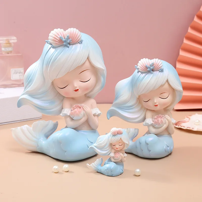 

Kawaii Mermaid Decoration Ornaments Action Figure Resin Crafts Home Living Room Model Office Decoration Figurines Girls Gift