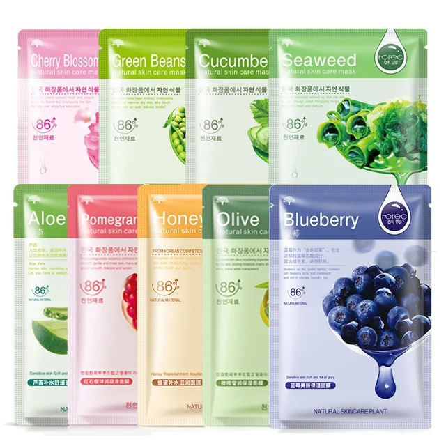 Skin Care Natural Fruit Plant Facial Mask Moisturizing Oil-Control Blueberry Cucumber Pomegranate Fruit Aloe Sheet Face Mask 3