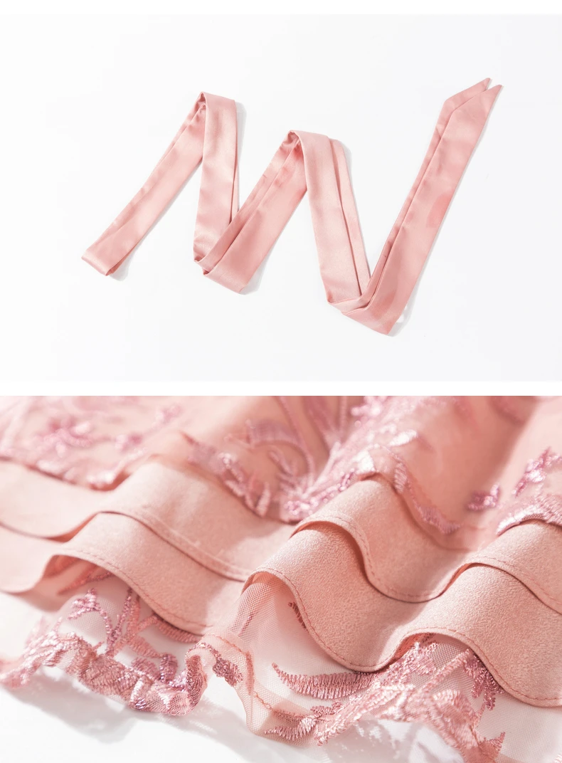 

2021 Spring Fashion Women's Clothing Sweet Pink Long Lace Dress