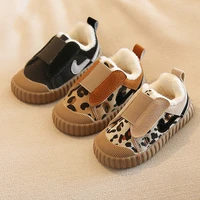 stylish leopard print childrens casual shoes for 2021 winter warm plush velcro soft soled non slip unisex infants flat shoes