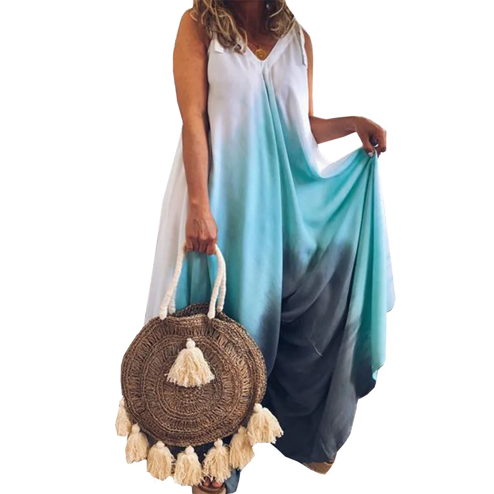 2021 Женский комбинезон с широким кроем с пониженной талией и яркими переходами цвета саруэль, с высокой эластичностью, пляжная одежда на улице.