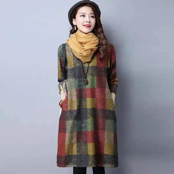 Хлопковое шерстяное платье больших размеров винтажная одежда для женщин