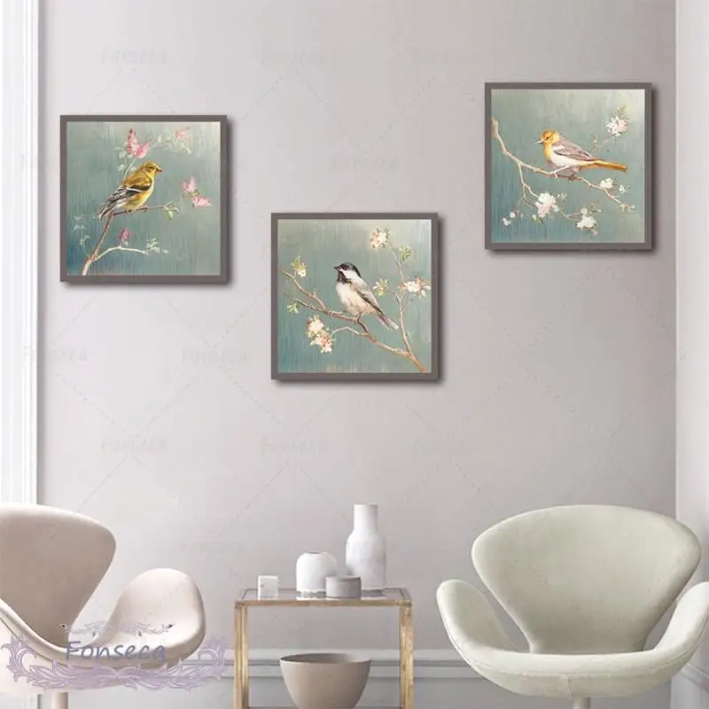 Квадратный постер в китайском стиле весенняя птица цветок вишни холст живопись