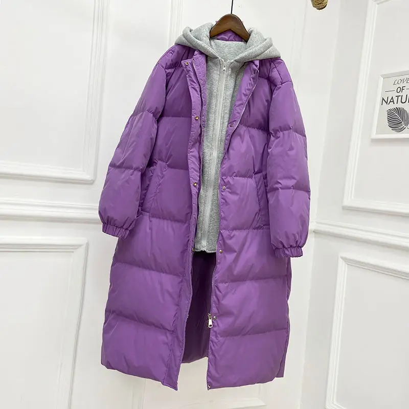 Fitaylor/Зимний хлопковый белый пуховик с капюшоном Длинный теплый на 90% белом утином