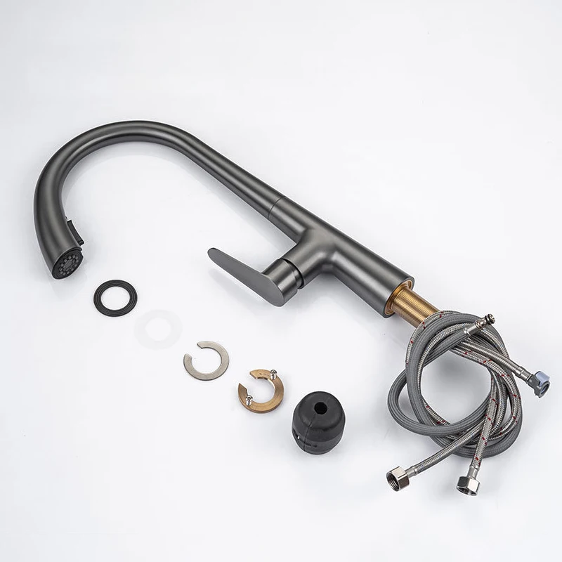 Кухонный смеситель гибкий кран серого цвета для раковины с горячей и холодной