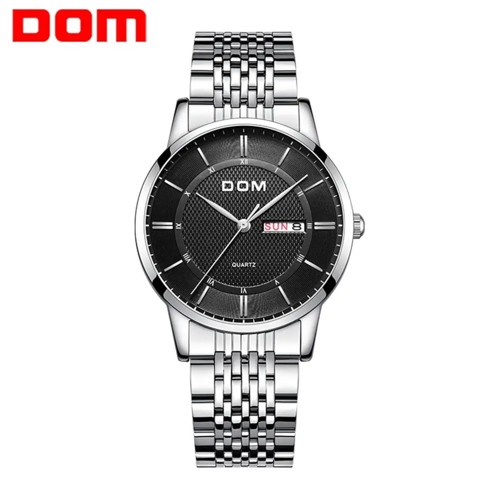 Часы DOM мужские брендовые Роскошные водонепроницаемые ультратонкие со стальным
