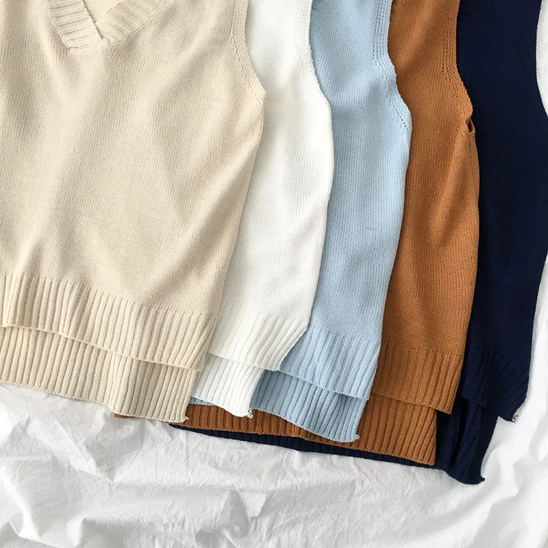 Женский Свободный жилет с V-образным вырезом Однотонный свитер без рукавов в