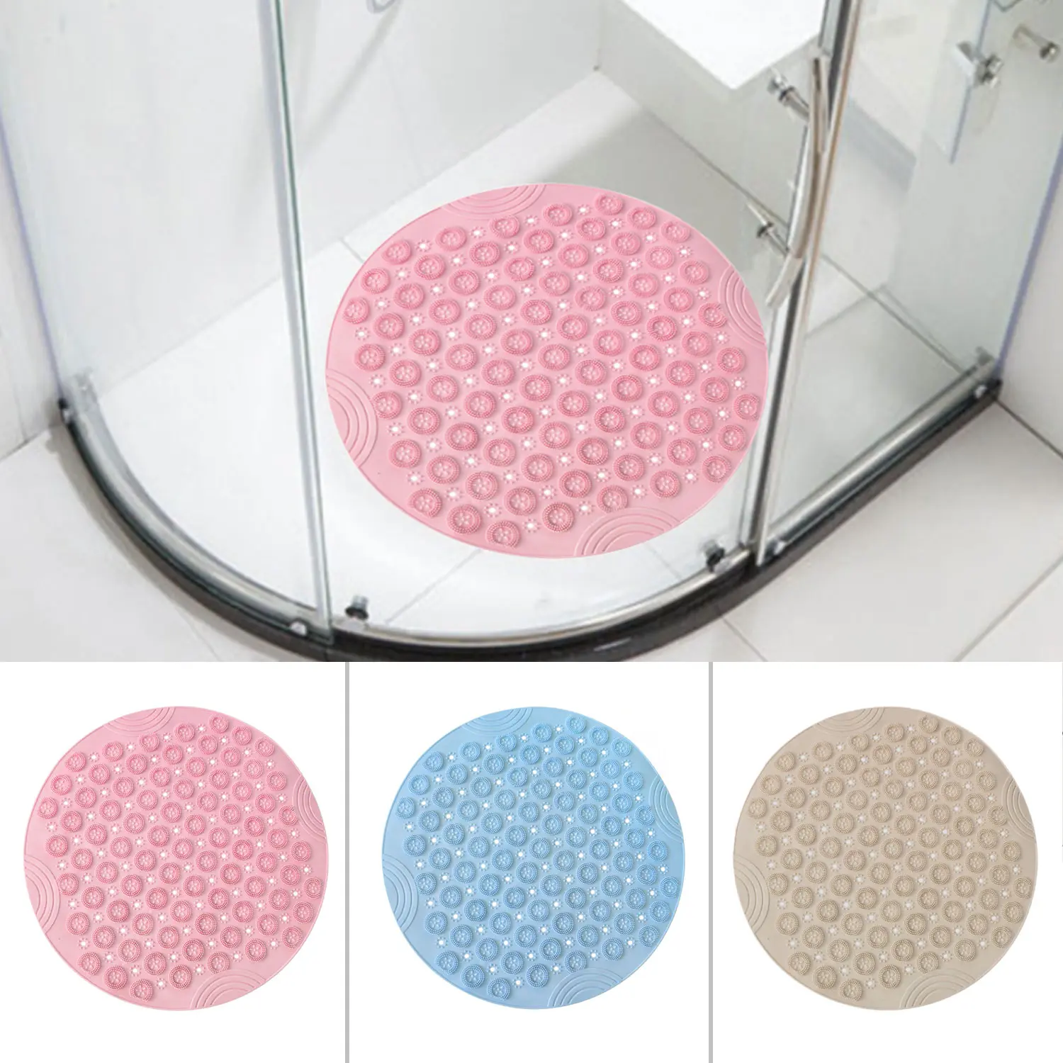 

Round Non-Slip Bath Shower Bathroom Floor Bathtub Mat with Suction Cups Massage Columns for Home Hotel Balcony 55cm Diameter