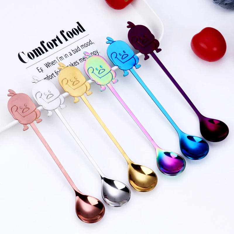 Милый утенок Кофе ложка 304 Нержавеющая сталь помешивая крем десерт Чай ложки
