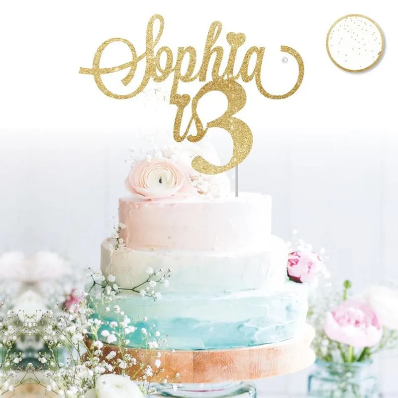 

custom Sophia is 3 glitter cake topper Birthday Gold cake topper personalised, birthday baby shower Party Decorations
