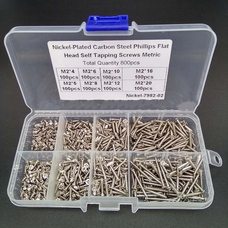 

M2 800Pcs/set Screws Nuts Stainless Steel Self Tapping Screw Assortment Kit Lock Nut Wood Thread Nail Screw Sets Wood Screw