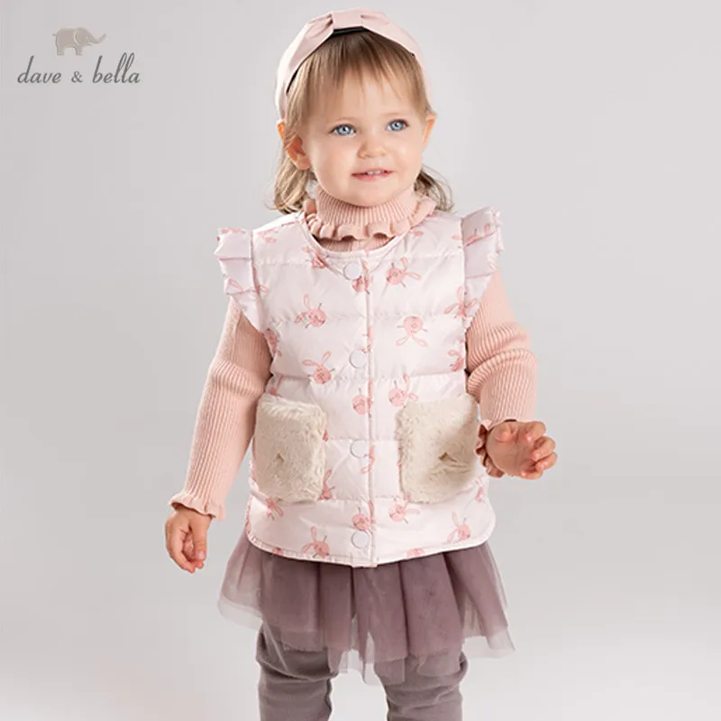 

DBM11848 dave bella baby winter ultra light down vest girls print sleeveless 90% white duck down padding coat children coat