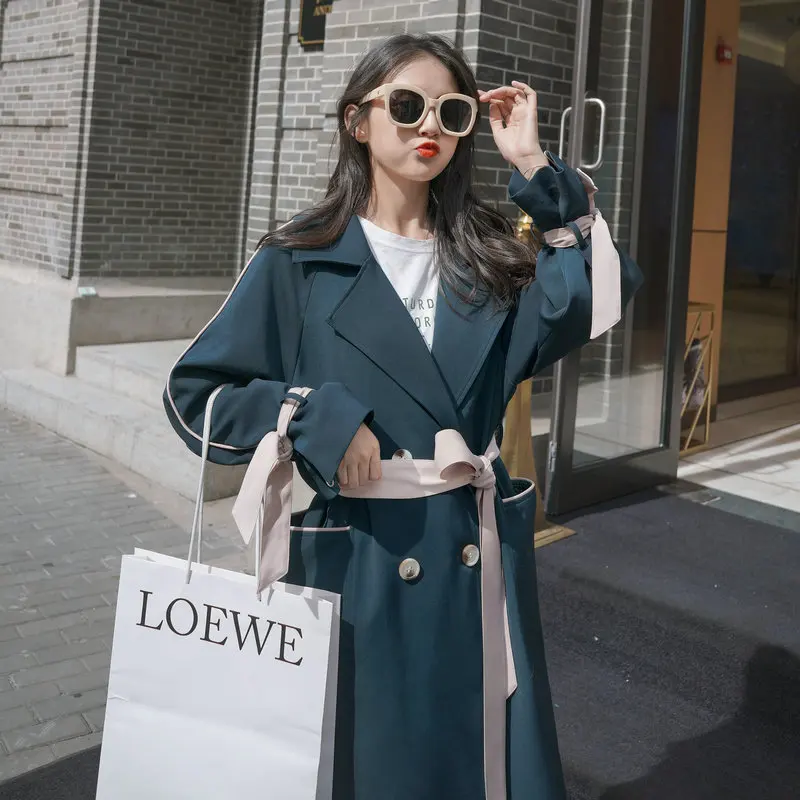 Осеннее пальто для женщин Корейская версия большого размера двубортное длинное |