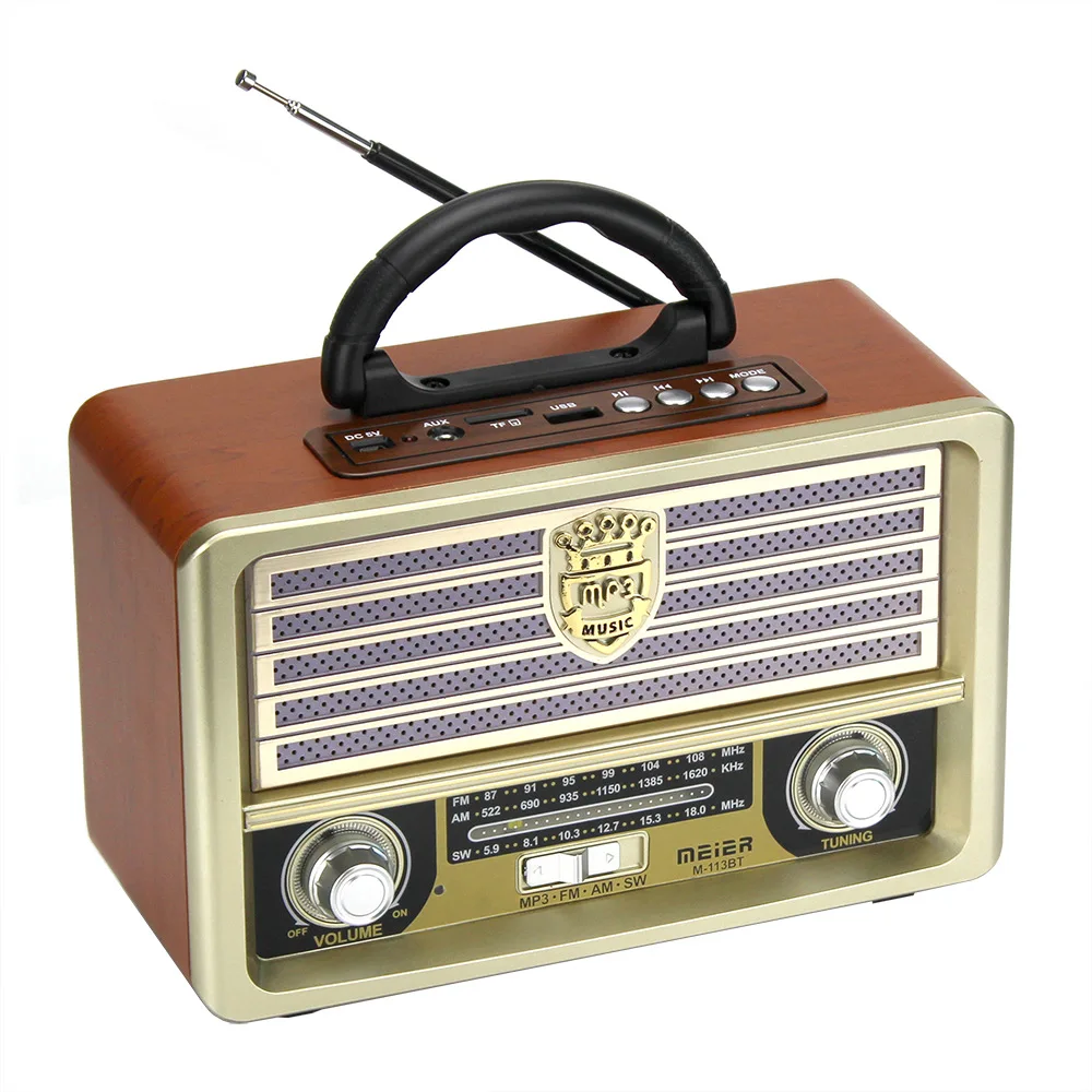 M-113BT New Wooden Retro Bluetooth-compatible Speaker Card Player Old Antique Radio FM Semiconductor 20# | Электроника