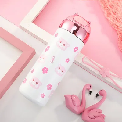 C Bear 330ml Boxi Милая термобутылка из нержавеющей стали для девочек, портативная объемная кружка с блестками из мультфильма с веревкой, открытый спортивный термос, кружка 300 мл - Color: C Bear 330ml