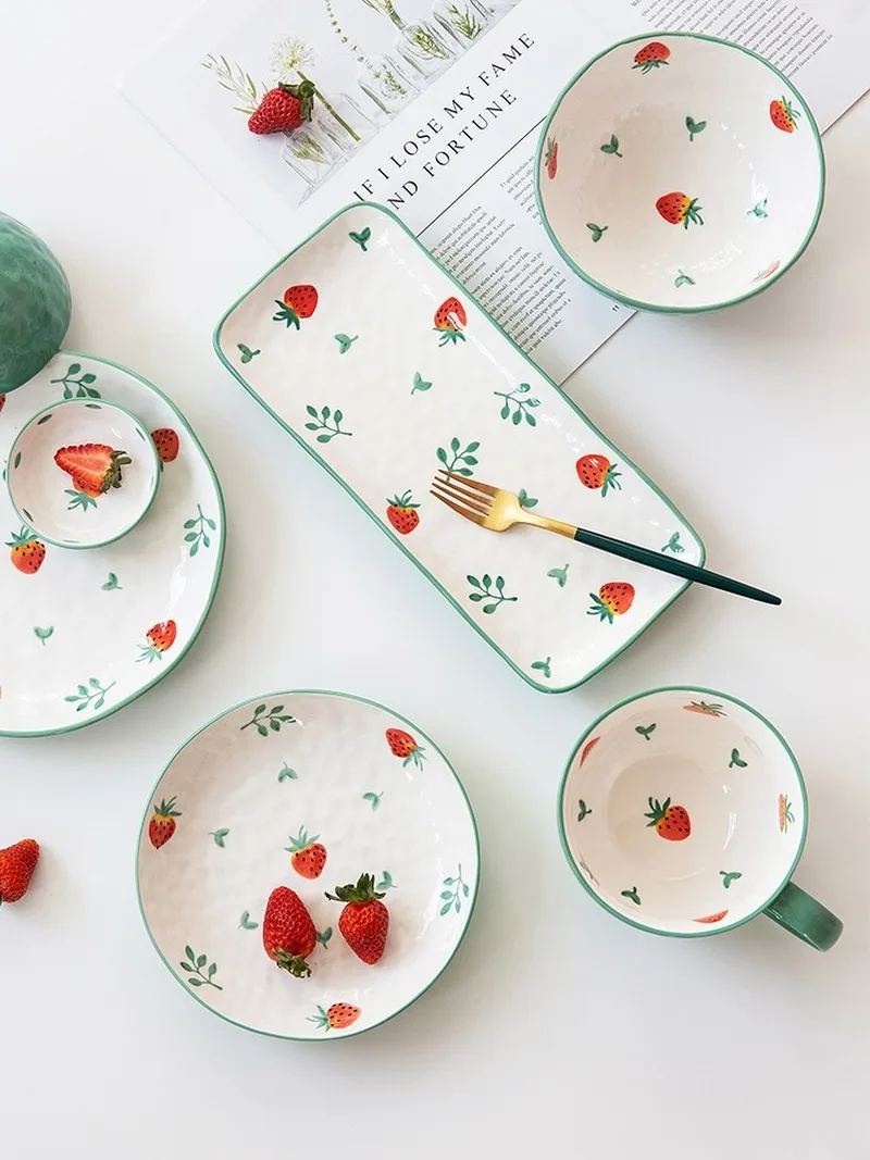 Nordic ceramic cute strawberry tableware kitchen rice fruit dessert bowl noodles soup home dish plate tray ZM803 | Дом и сад