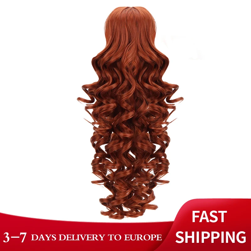 

Free Beauty Long Wavy Synthetic Brown Black Wine Red Ombre 18" Ponytails Claw Clip In Hair Extensions for Women Heat Resistant