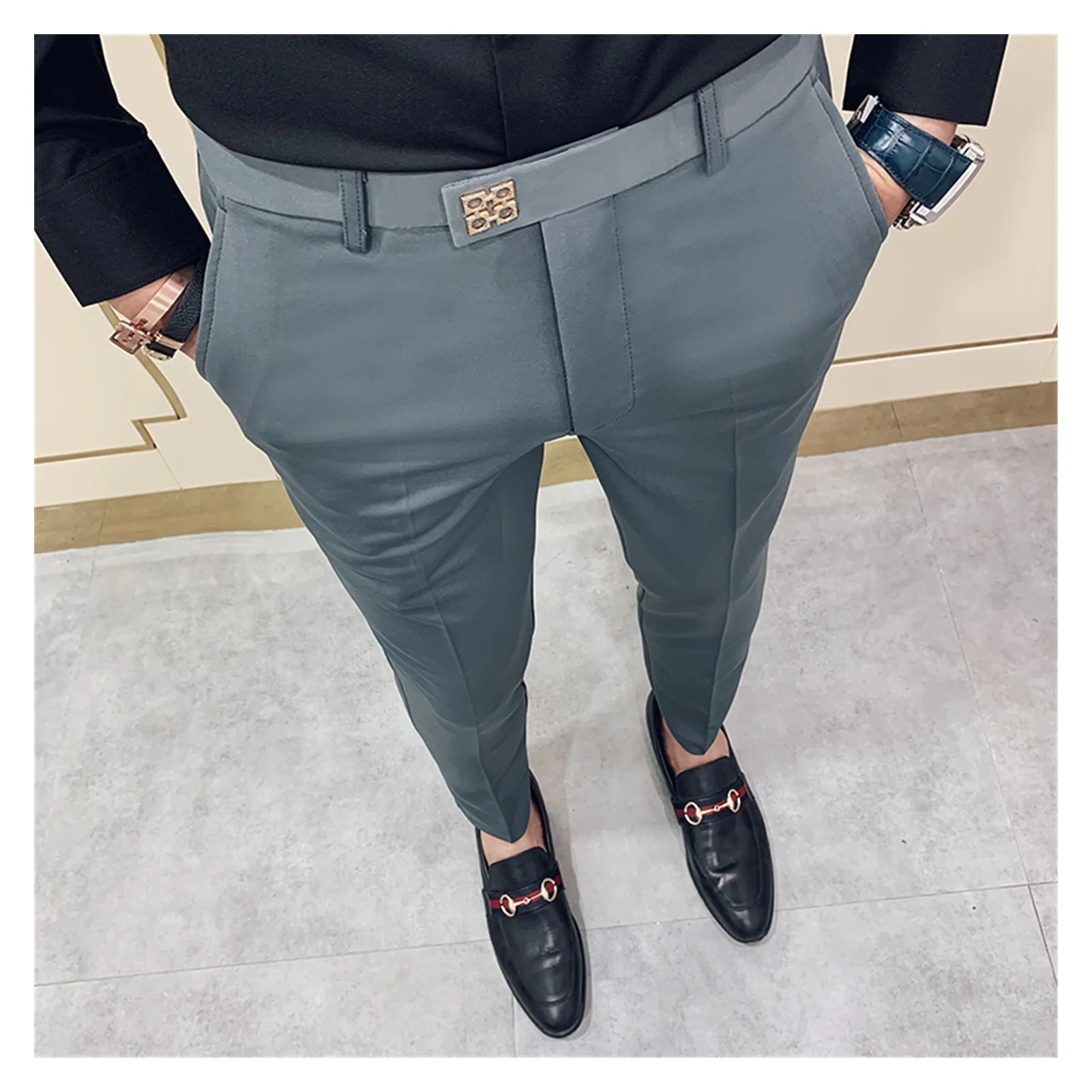 

Новинка 2021, мужские брюки, корейские облегающие мужские повседневные брюки до щиколотки, уличная одежда, мужские высококачественные Черные...