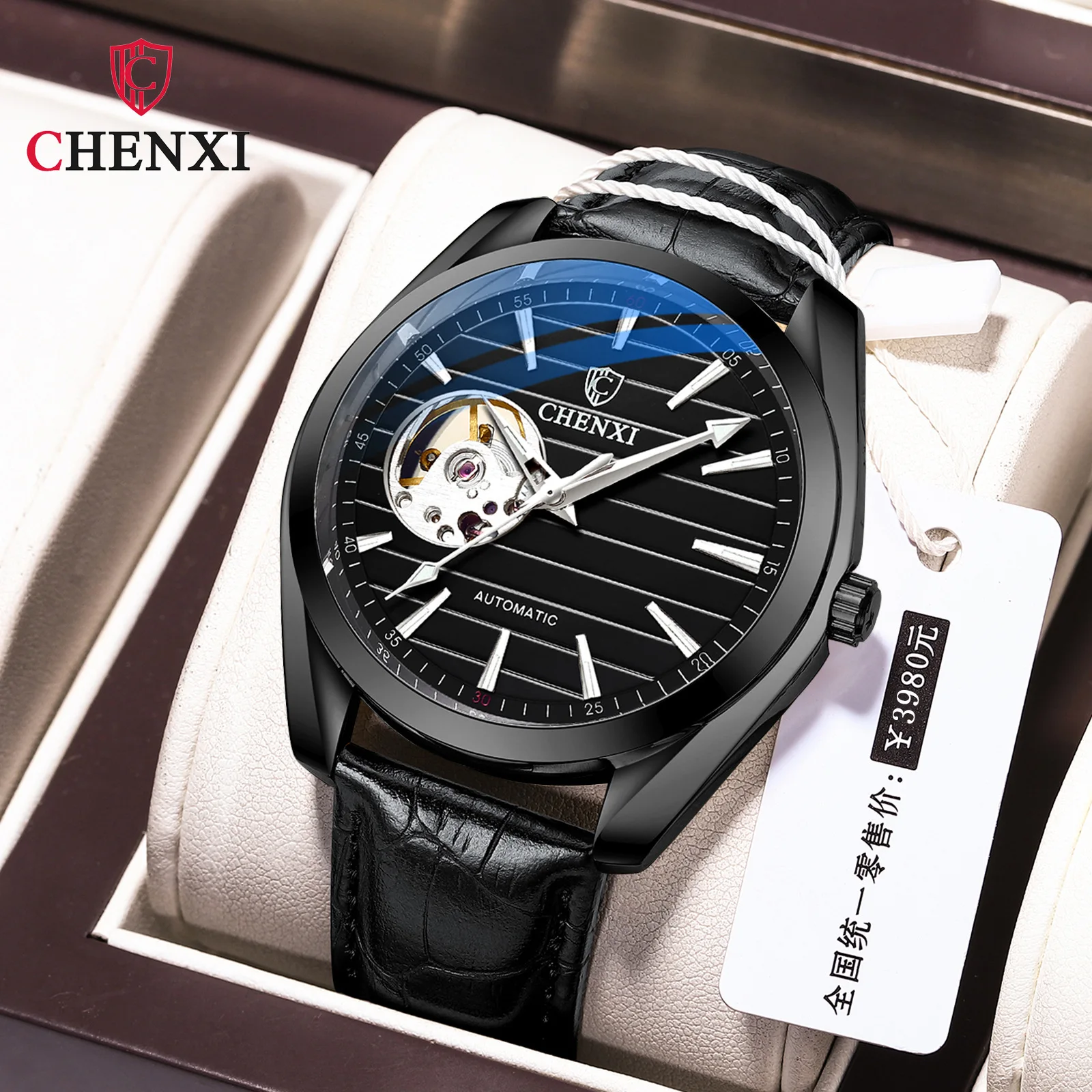 

New Authentic Leather Hollow out Automatic Mechanical Watch Men's Luminous Waterproof High-End Brand Mechanical Watch
