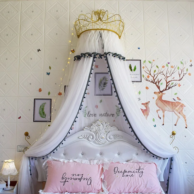 

Занавеска для кровати, москитная сетка, домашняя корона принцессы, прикроватная лампа, Потолочный купол, корейское свадебное украшение, зан...