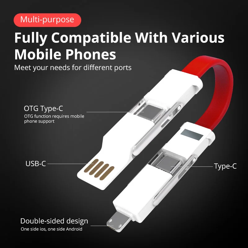

4 In 1 Keychain Usb Cable Magnetic Short Cable Power Bank Charge for Micro Usb Type C Smartphone Cord Usbc Pd Charger Cable