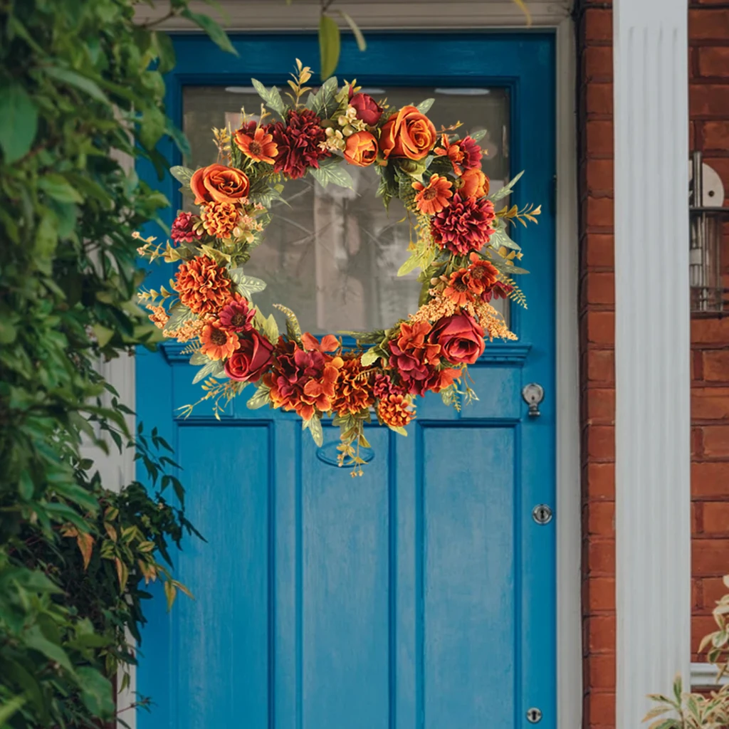 

Handcrafted Rose Wreath Front Door Green Leaves Flower Garland for Party Weddings Hanging Wall Festival Celebration Decor