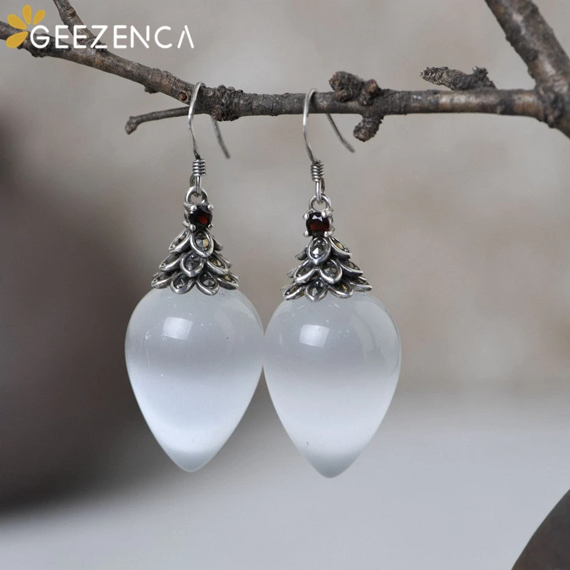 Модные Винтажные серьги капли из тайского серебра 925 пробы в форме с опалом