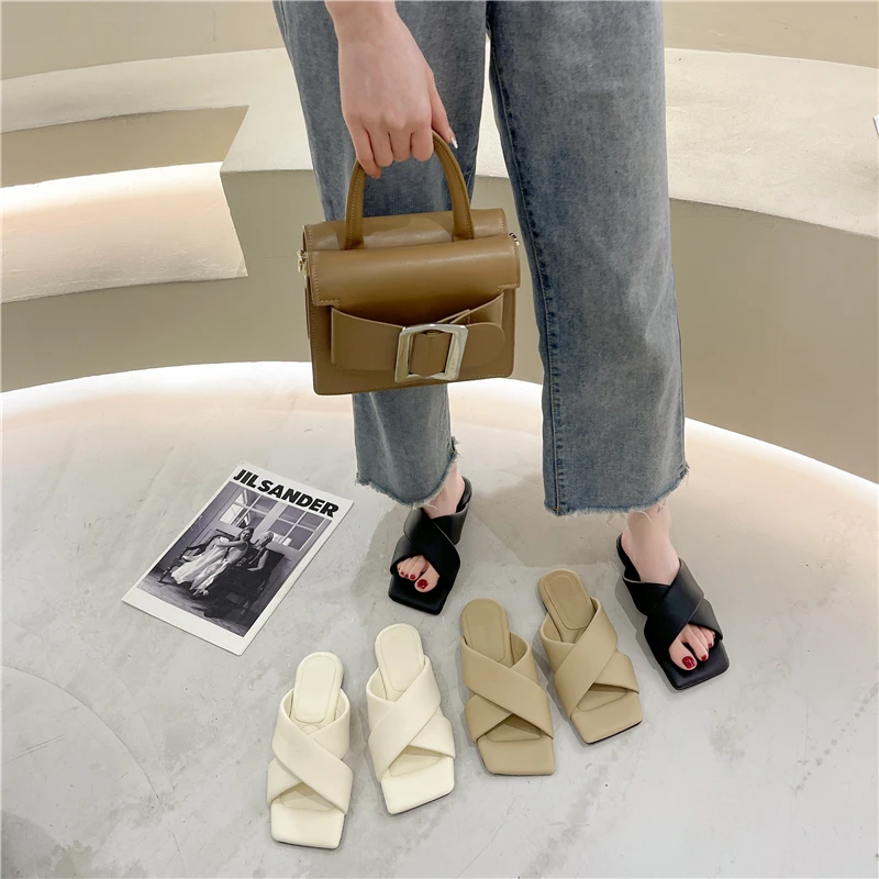 

XIXIYIPIN Cross Band Peep Toe Women Slippers 2021 Summer Outdoor Beach Women Slides Fashion All-match Ladies Casual Shoes Indoor