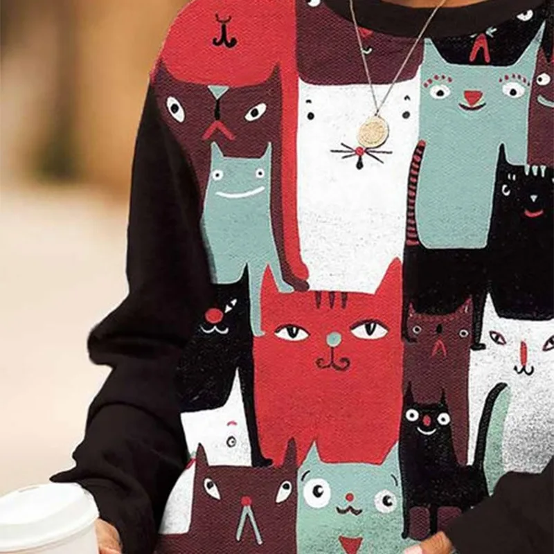 

Animal Print Pullover Vintage Sweatshirt Women Long Sleeve Loose Fashion Autumn Design Streetwear Plus Size US England Style BF