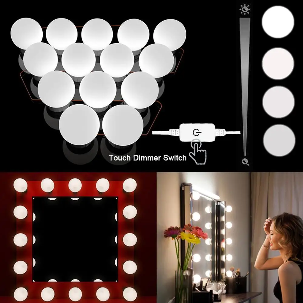 

USB LED 12V Makeup Lamp Wall Light Beauty 2 6 10 14 Bulbs Kit For Dressing Table Stepless Dimmable Hollywood Vanity Mirror Light