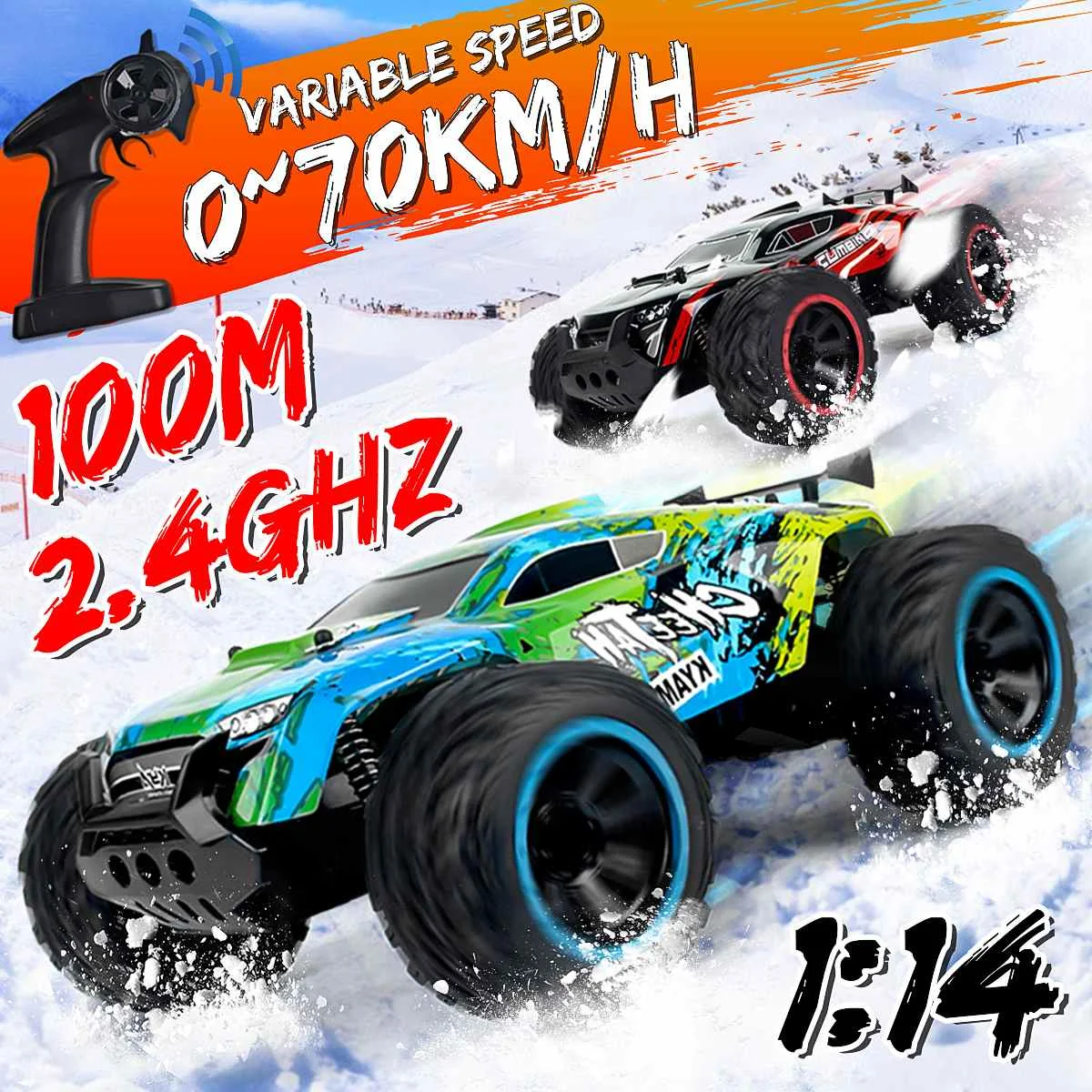 

2WD 1/14 RC Car Remote Control Off Road Racing Cars Vehicle 2.4Ghz Crawlers Electric Monster Car Toys Gift for Children