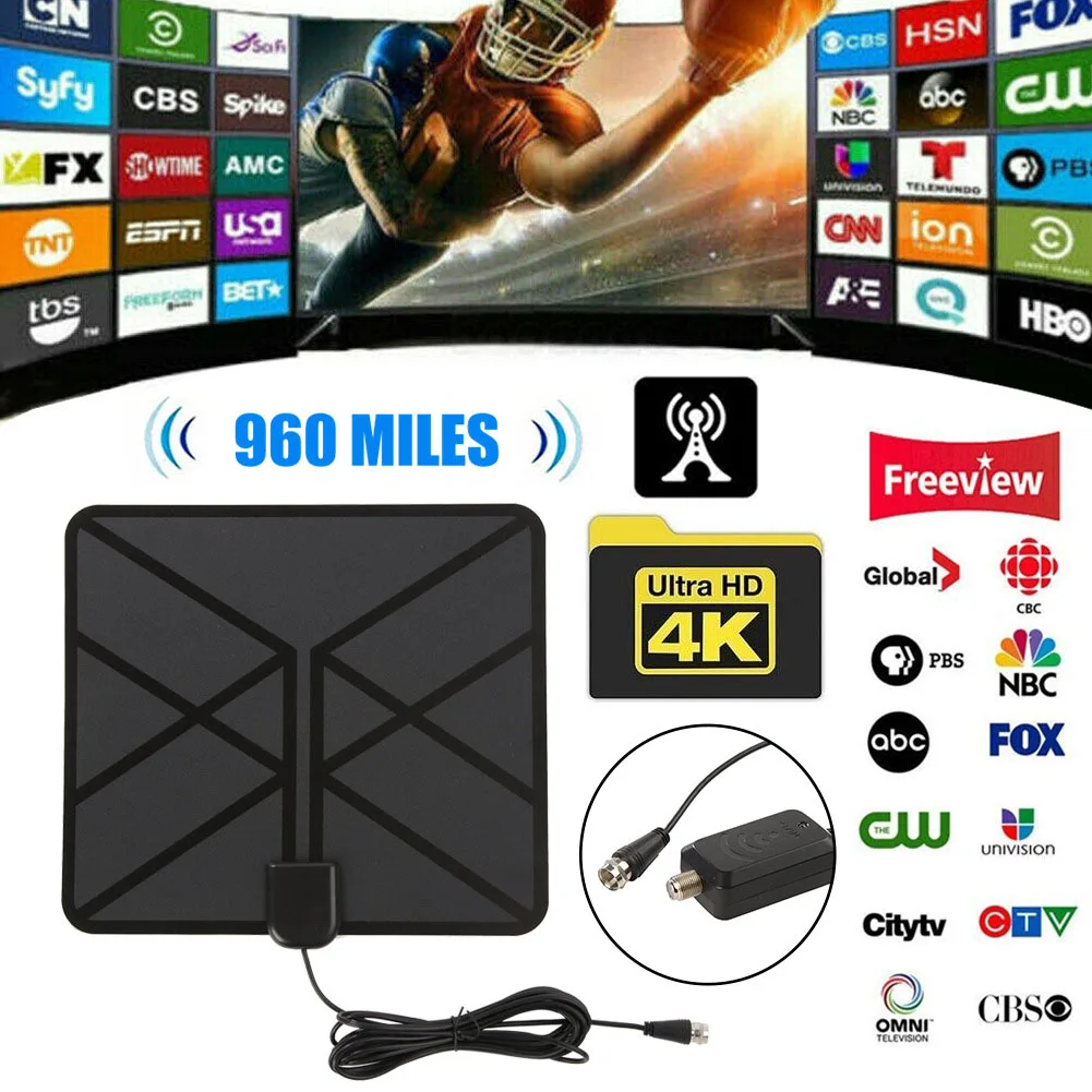 

960 Mile Range Home Easy Installation Clear Signal Amplifier Low Noise TV Antenna HD Indoor HDTV Ultra Thin Digital Accessories