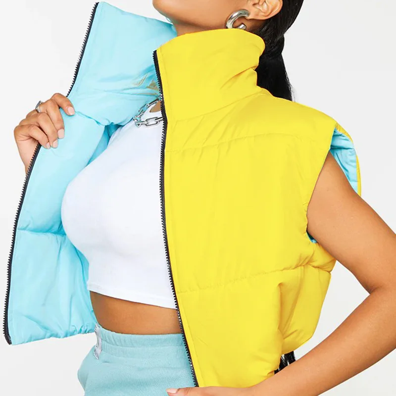 

Reversible Wearable jacket Turtleneck coat Women Cotton Sleeveless Vest Parkas Zip Up Warm Fashion Tank Coats Women Winter Coat
