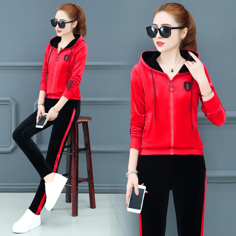 Велюровый спортивный костюм из двух предметов женская одежда Vetement Femme 2019 Chandal Mujer