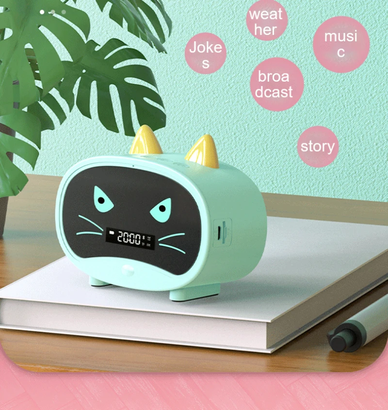 Wireless Bluetooth-compatible 5.0 Stereo Player Digital Alarm Clock FM Radio Speakers Portable With USB Charging Cat Ear Speaker |