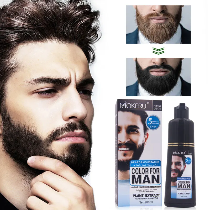 Mokeru-tinte para el cabello permanente de larga duración para hombres, champú negro que cubre el cabello gris, tinte de Color para Barba