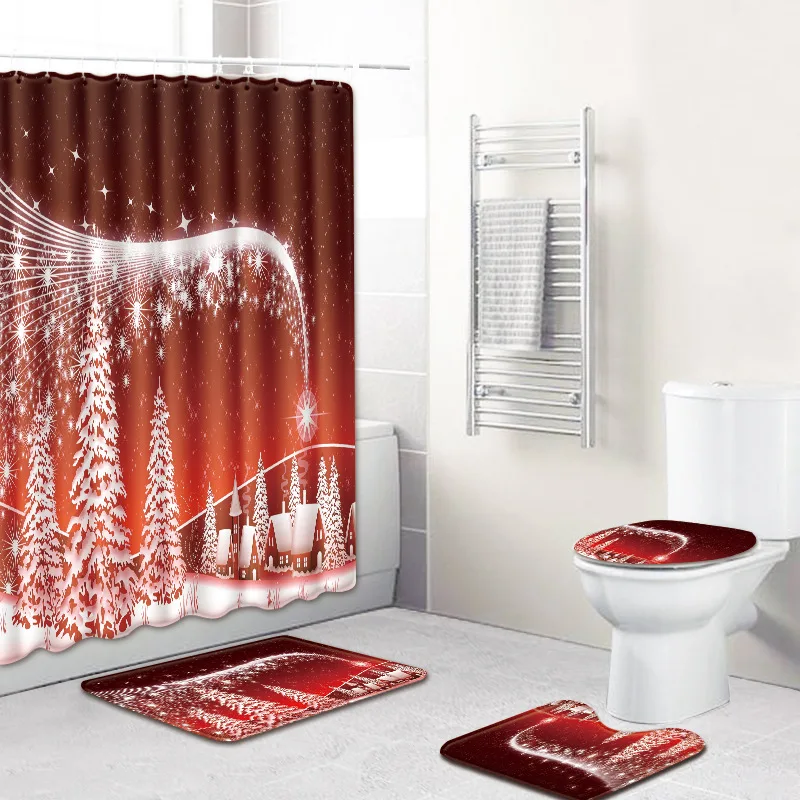 4 шт./компл. занавеска для душа и набор ковриков ванной коврик двери с Рождеством