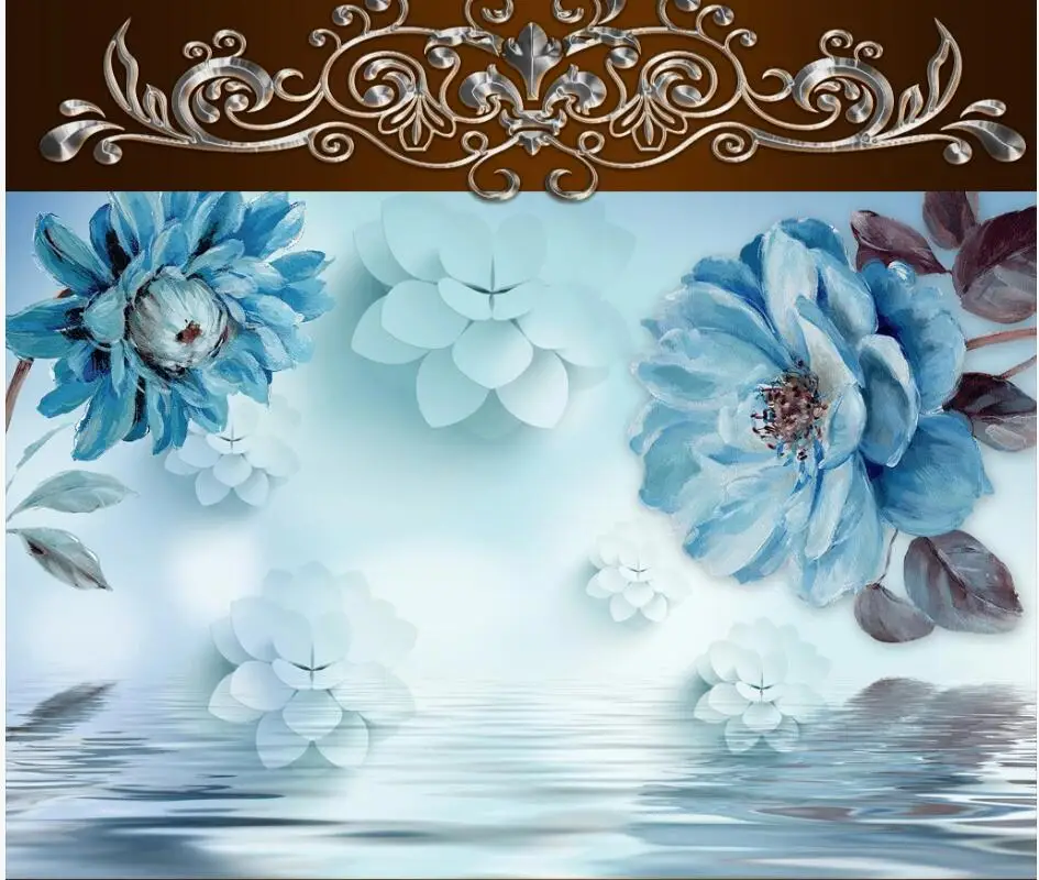 

AINYOOUSEM Ink blue flower 3D stereo background wall papier peint papel de parede wallpaper 3d wallpaper stickers