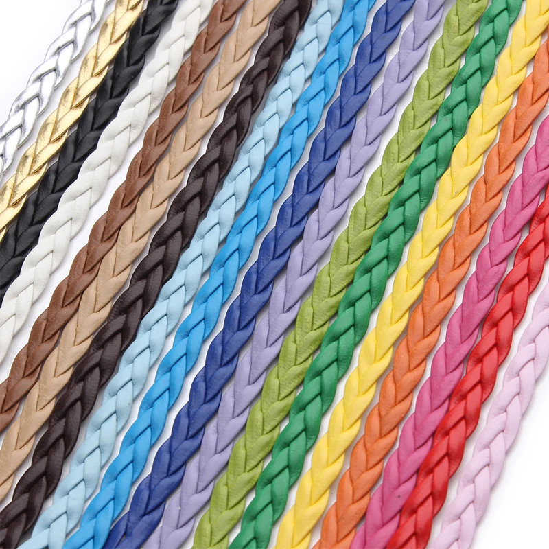 

Sauvoo 10Meters/Lot Multicolors Braided PU Leather Cord 5mm Flat Faux Leather String Craft Cord for DIY Jewelry Making Supplier