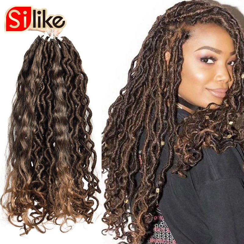 Silike Goddess Faux Locs Crochet Hair 18 Inch Faux Locs with Curl Ends Synthetic Crochet Hair Braids for Black Women